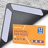 12 PCS Rug Tape, Reusable Washable Grippers for Rugs, Double Sided Non-Slip Rug Pads for Hardwood Floors, Rug Stoppers to Prevent Sliding, White