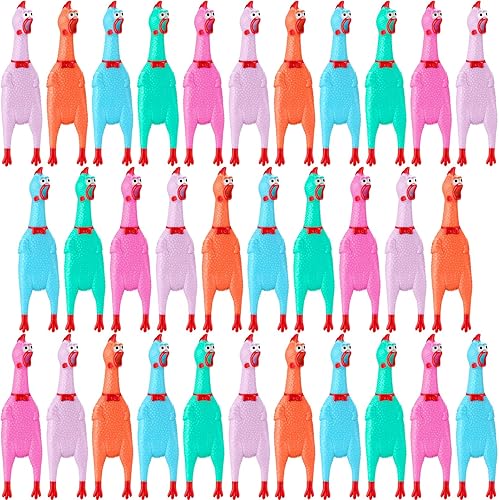 Miniatura 7 de Honoson 32 piezas de juguete de goma de pollo para perros de 12 pulgadas, juguete de pollo gritando, novedoso juguete chirriante que hace ruido