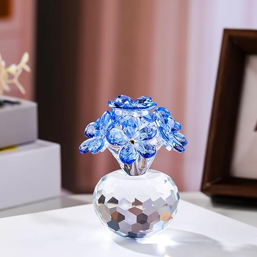 Miniatura 9 de Qianwei Red Forget Me Not Crystal Flowers  Condolencias de cristal de flores coleccionables, decoración de pisapapeles, decoración de mesa para el