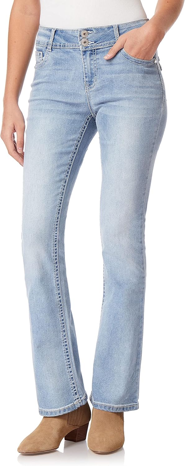 WallFlower Womens Luscious Curvy Bootcut Mid-Rise Bling Insta Stretch Juniors Jeans (Standard and Plus)