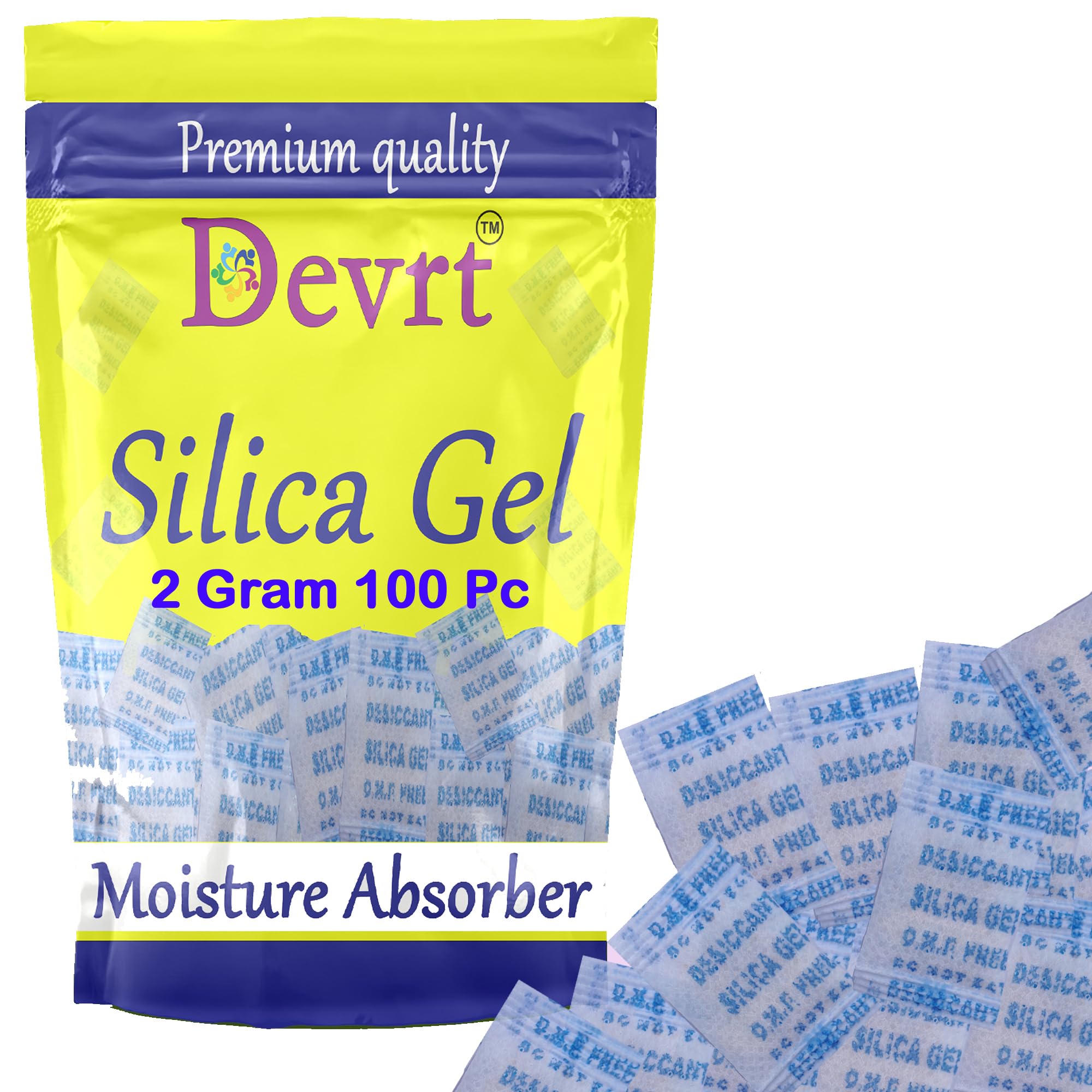 Devrt Moisture absorbers 2 Gram Pouch of 100 Packets Silica gel (2 Gram / 100 packets) | Silica gel packets for Cupboard car Bedroom Camera Lenses Shoes Room Kitchen Wardrobe-image-9