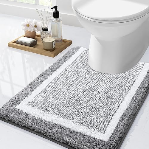 OLANLY Alfombras de baño de lujo en forma de U de 24 x 20 pulgadas, alfombras de baño de microfibra extrasuaves y absorbentes, tapete de baño de