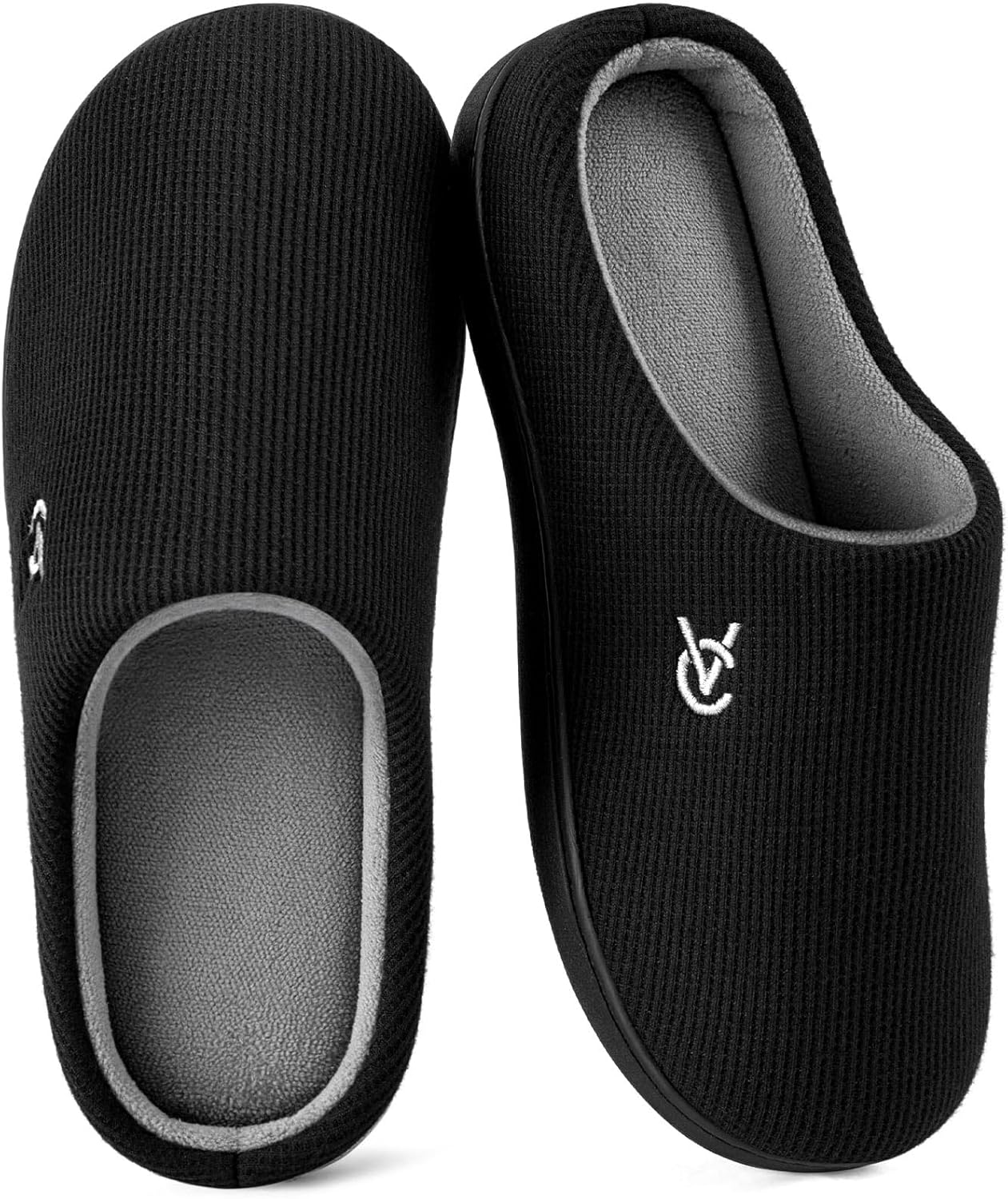 VeraCosy Women's Two-Tone Slippers Soft Comfy Knit Memory Foam Non-slip Indoor Outdoor House Shoes