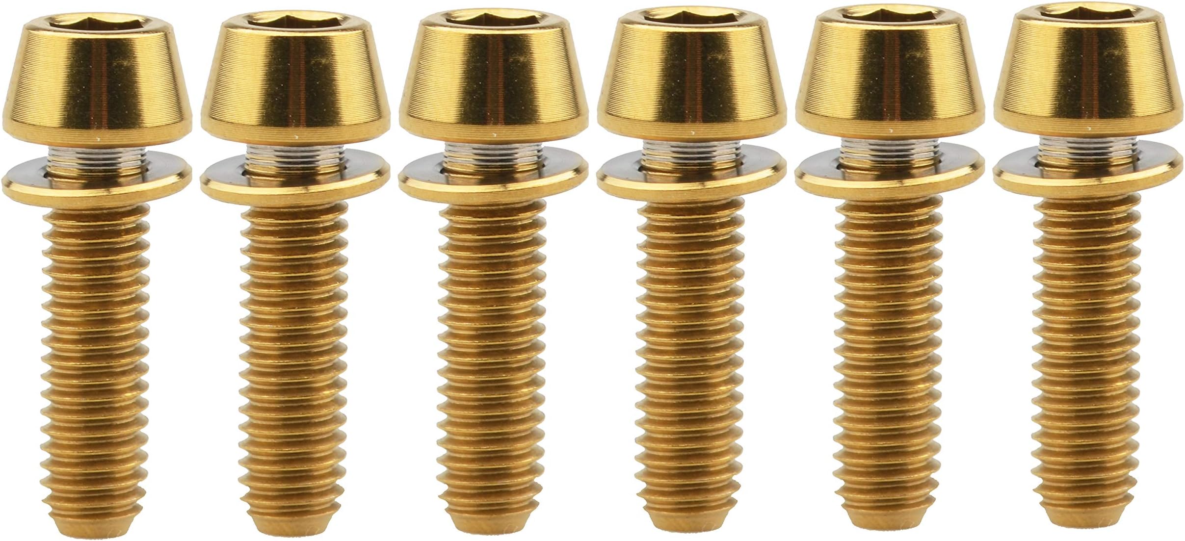 Titanium Ti Allen Hex M5x16 18mm Tapered Head Bolt with Washer Screw for Bicycle Stem Parts Pack of 6 (Gold, M5x18mm)
