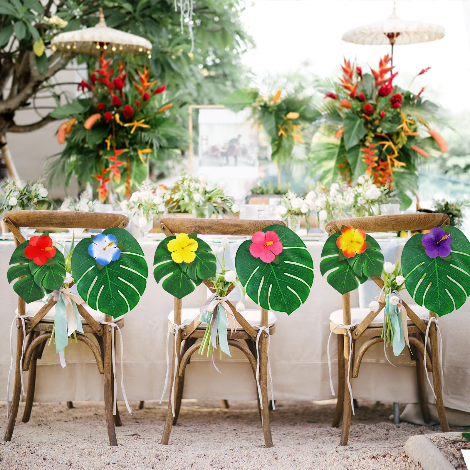 3 Pack Hawaiian Luau Tablecloths - Disposable Plastic Tropical Table Covers, 43x70 Inch, Palm Leaves Design - View #14