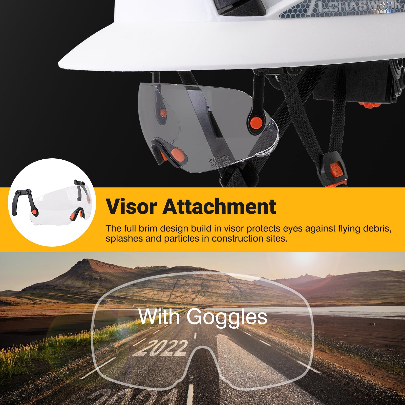 Casco duro de ala completa, aprobado por la OSHA, casco duro ventilado Cascos de construcción, ajustable, ventilación fresca, casco de seguridad para hombres y mujeres
