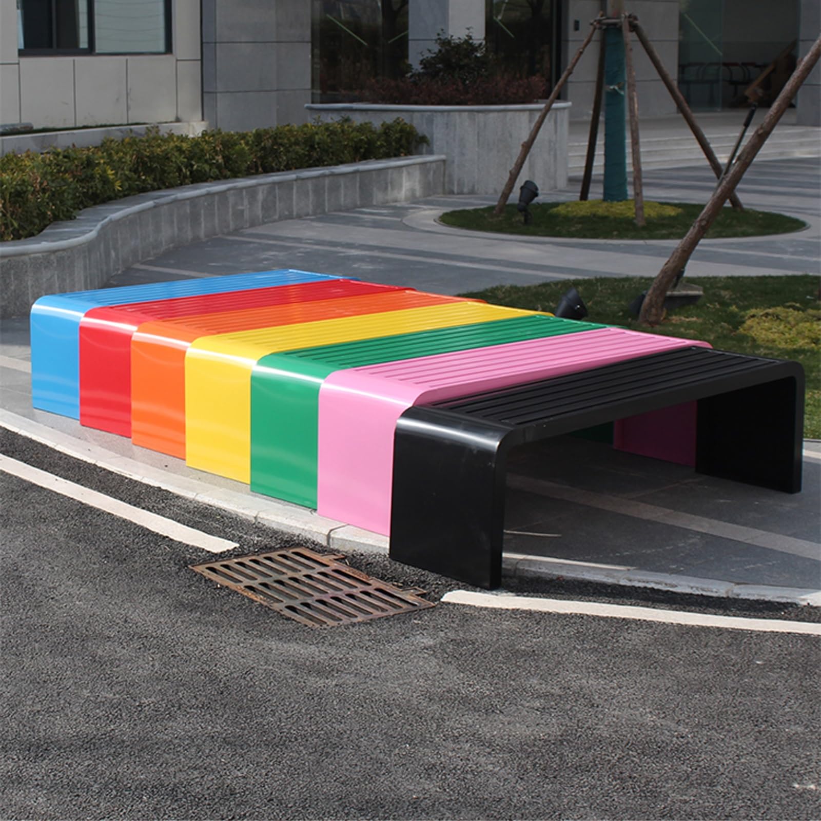Banco de jardín sin respaldo resistente a la intemperie de 59 pulgadas, asiento de parque de hierro colorido para patio al aire libre, patio trasero y porche, piel perfecta para relajarse (rojo)