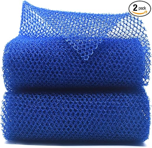 2 Piece African Exfoliating Net for Body, African Net Sponge, African Wash Net, African Shower Net, African Bath Sponge Scrubbing Rag Net Exfoliation, African Body Scrubber (Blue)