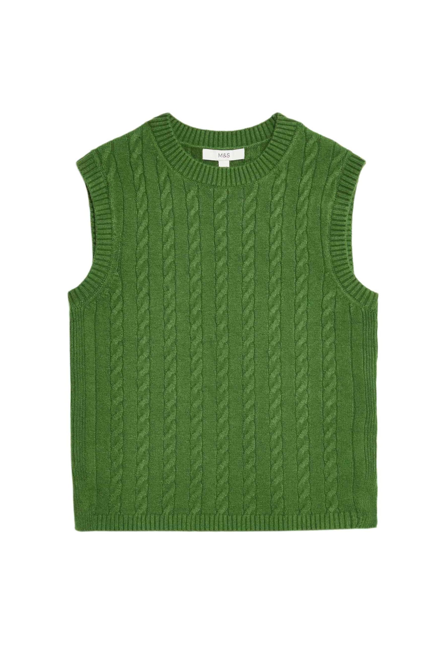 Marks & Spencer Damen Air Yarn Zopfstrick-Top mit Rundhalsausschnitt – Ärmellos – Regular Fit