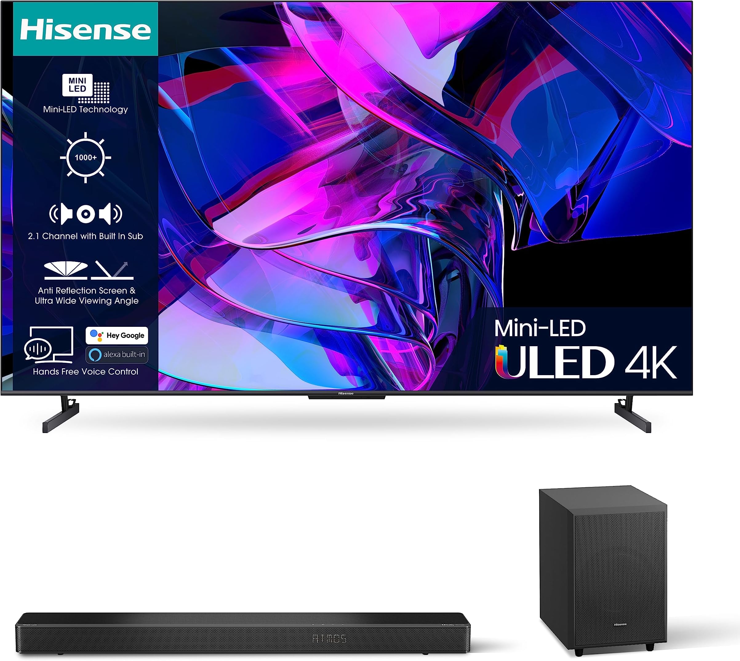 Hisense 4K 144Hz Mini-LED TV U7K and AX3120G with 3.1.2 Surround Sound and Dolby Atmos&DTS Virtual X