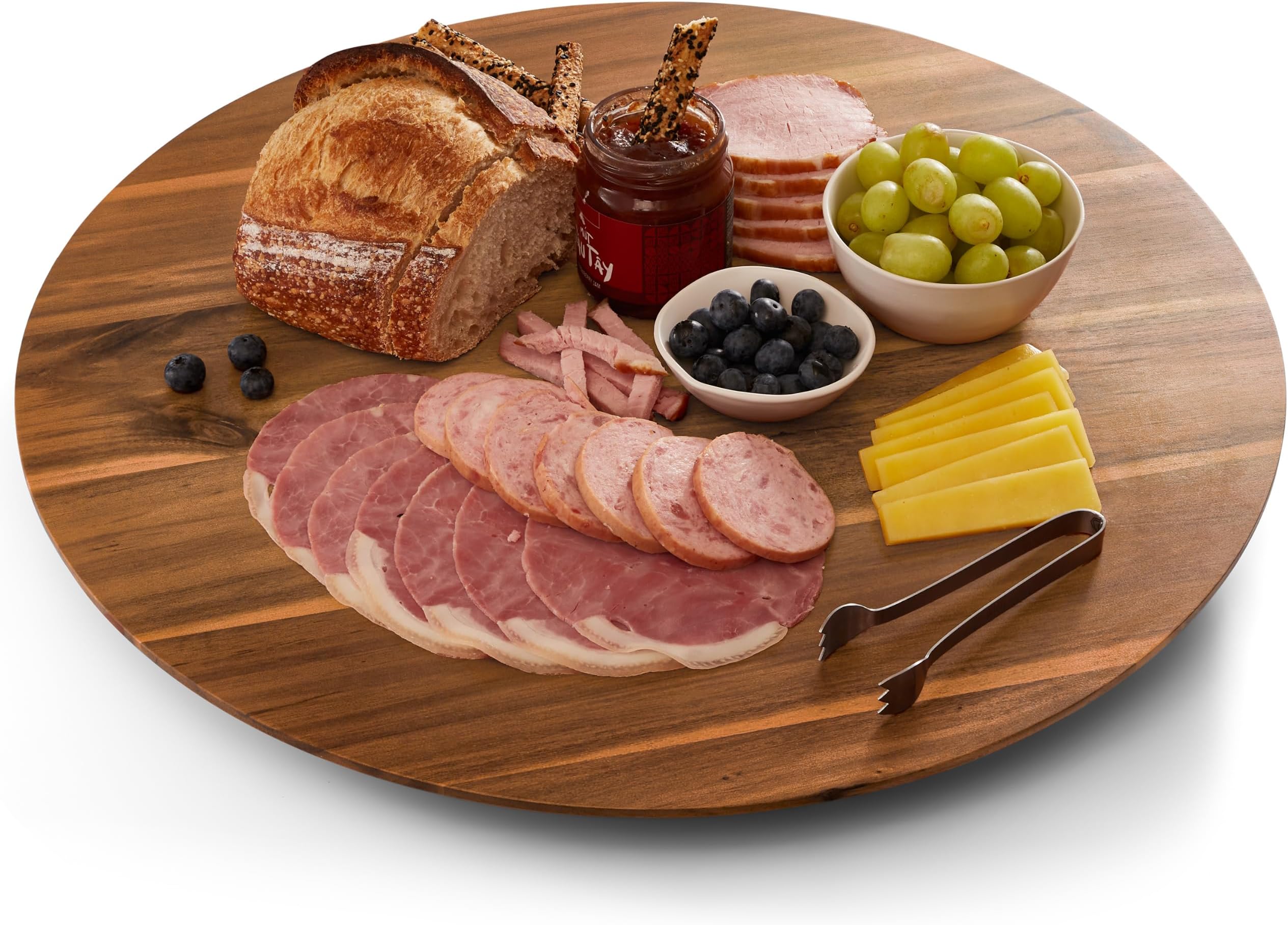 TIDITA 21" Acacia Wood Lazy Susan for Table Top, Swivel Charcuterie Board | 360° Rotation, No Rim, Solid Acacia Wood, Non-Skid Pads, Round Lazy Susans Turntable for Countertop, Extra Large