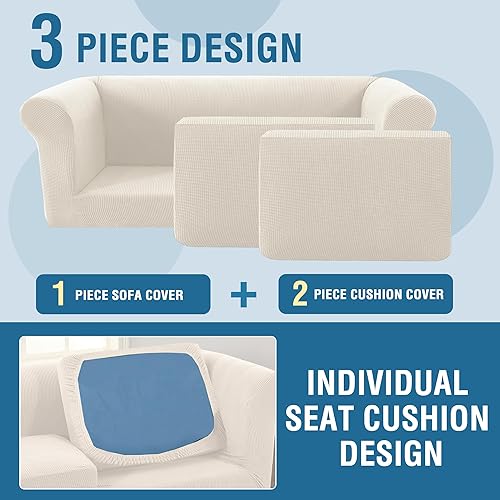 Miniatura 4 de H.VERSAILTEX Funda elástica para sofá Chesterfield de 3 piezas, 2 cojines, fundas de asiento profundo de mediados de siglo para sofássofás con parte