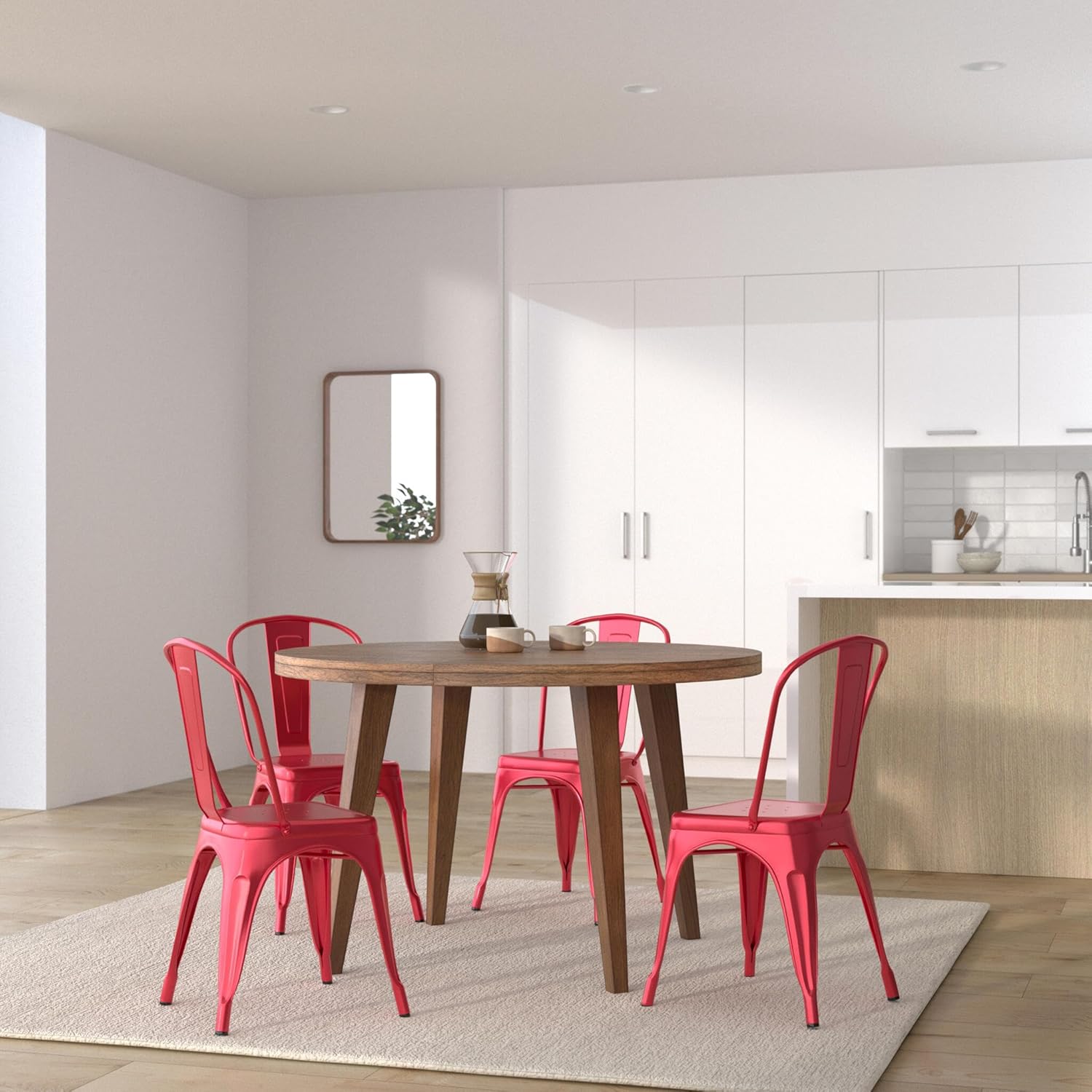 Kosmi Lot de 4 chaises en métal rouge style industriel – Finition brillante