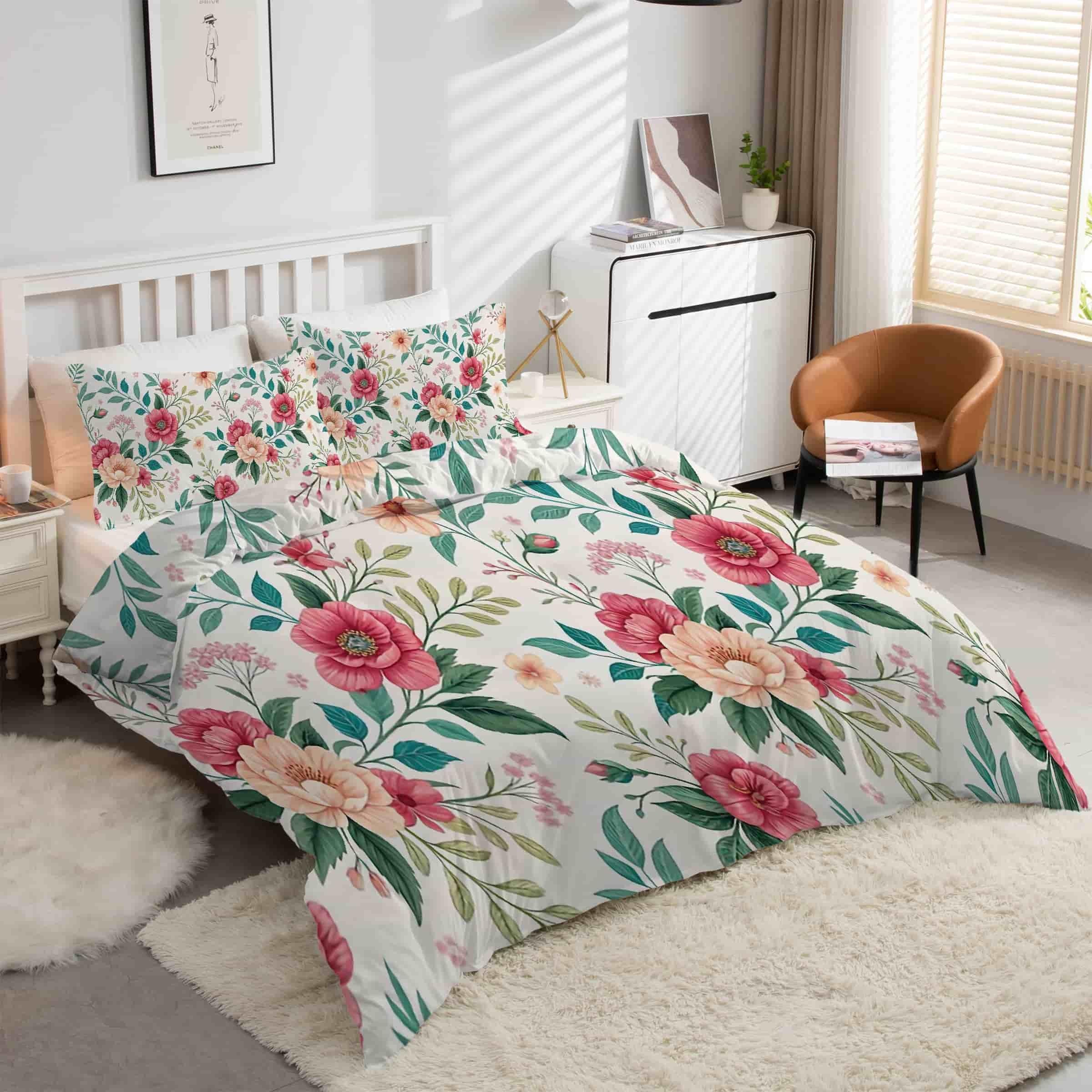 Parure de lit 90x190 fleurs ensemble 3 pièces avec housse de couette en microfibre et taies