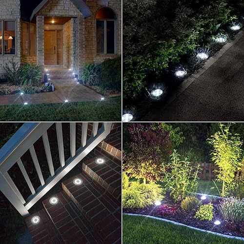 Miniatura 6 de Brizled Luces solares de tierra, paquete de 12 unidades de 8 luces LED para el suelo, luz de disco solar impermeable, iluminación de jardín,