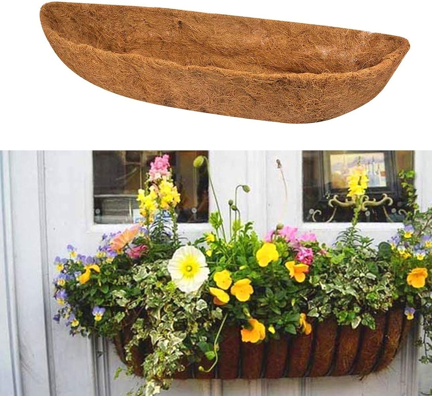 Fanlee 2 Packs Trough Coco Fiber Replacement Liner, Coco Liners for Window BoxHanging Trough Planter, Coconut Coir Planter, Garden Flower Vegetables Pot, Fence Flower Baskets (30Inch)