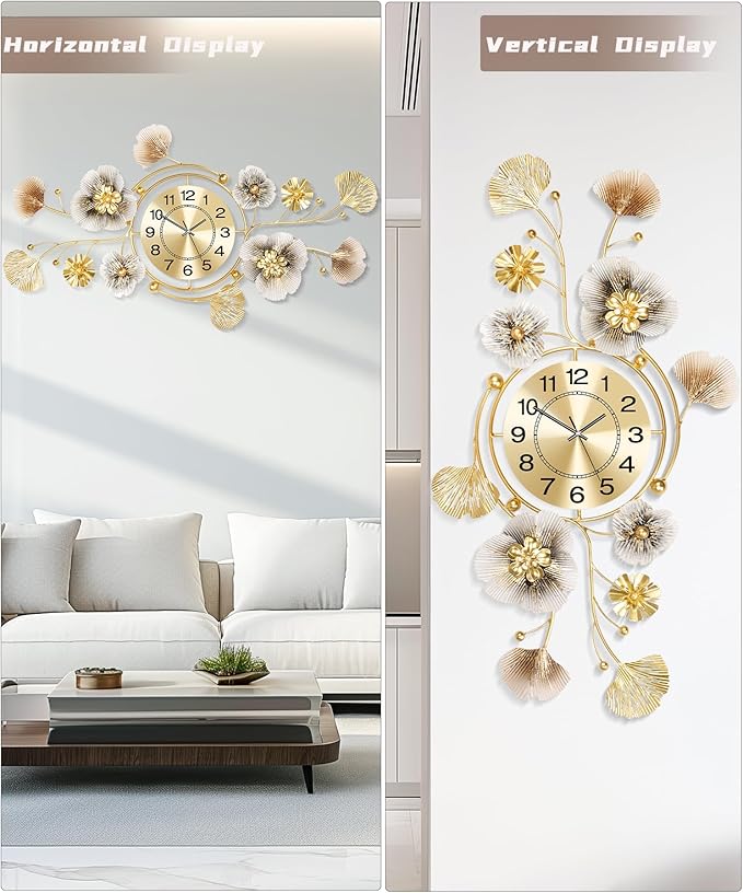 Reloj de Pared 3D Retro Metal Hoja de Ginkgo 33x18 pulgadas miniatura 3