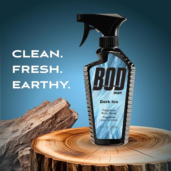 BOD man Fragrance Body Spray Black 8 fl oz (Pack of 2) & Dark Ice 8 Fluid Ounce