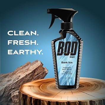 BOD man Fragrance Body Spray Black 8 fl oz (Pack of 2) & Dark Ice 8 Fluid Ounce