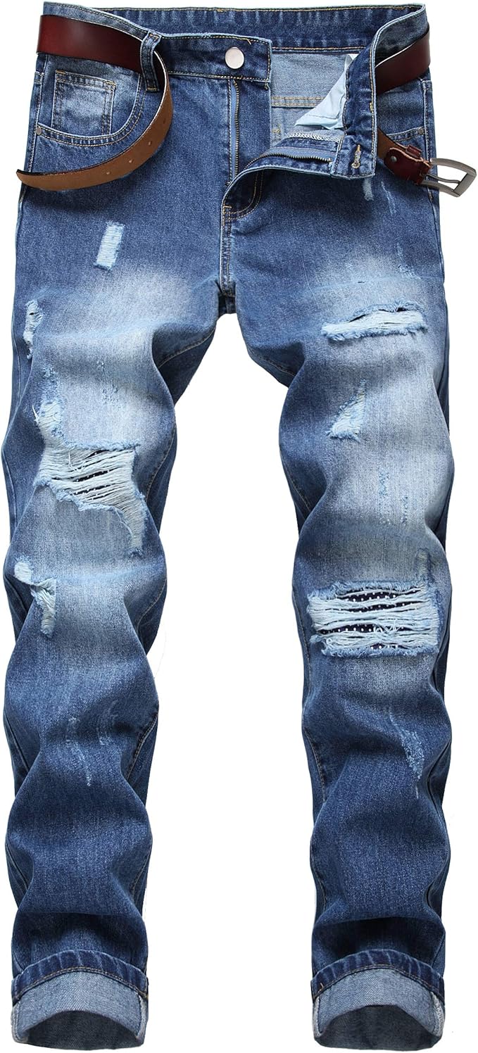 MICKASON Men's Ripped Elasticity Skinny Wild Jeans