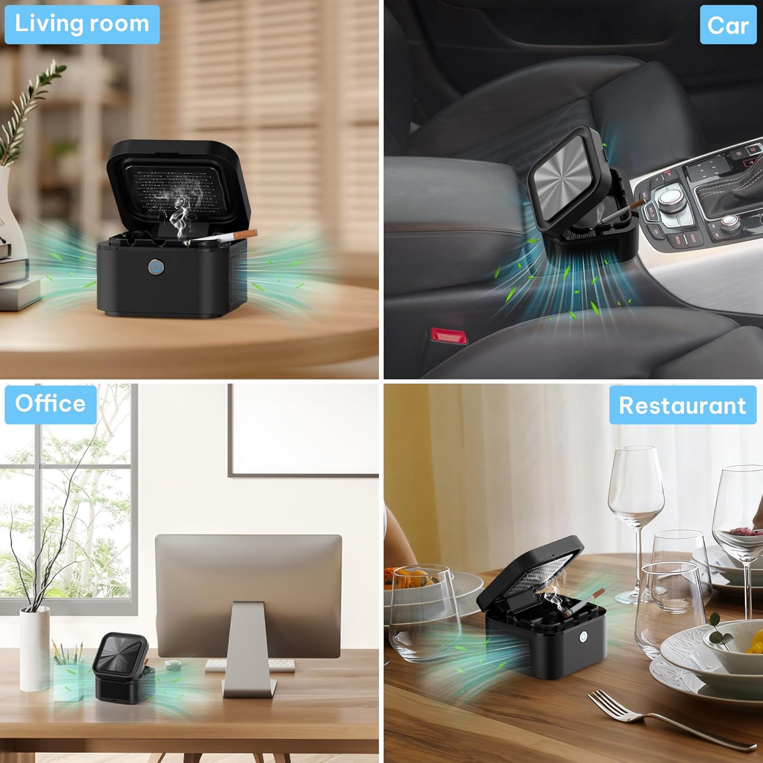 Smokeless Ashtray, Multifunctional Smoke Ashtray with USB Rechargeable, HEPA Filter Smoke for Home,Office(Black)