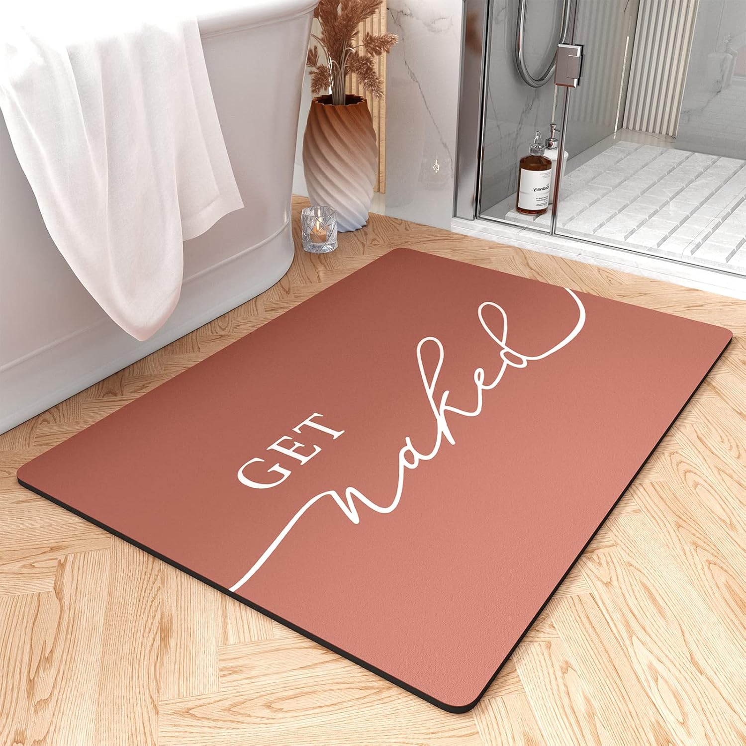 tchdio Bath Mat-Super Absorbent Quick Dry Bath Mats for Bathroom Floor Non Slip-Bathroom Mats with Rubber Backing-Ultra Thin Bathroom Rugs Fit Under Door, 21" x 34", Terracotta Terracotta 21x34inch