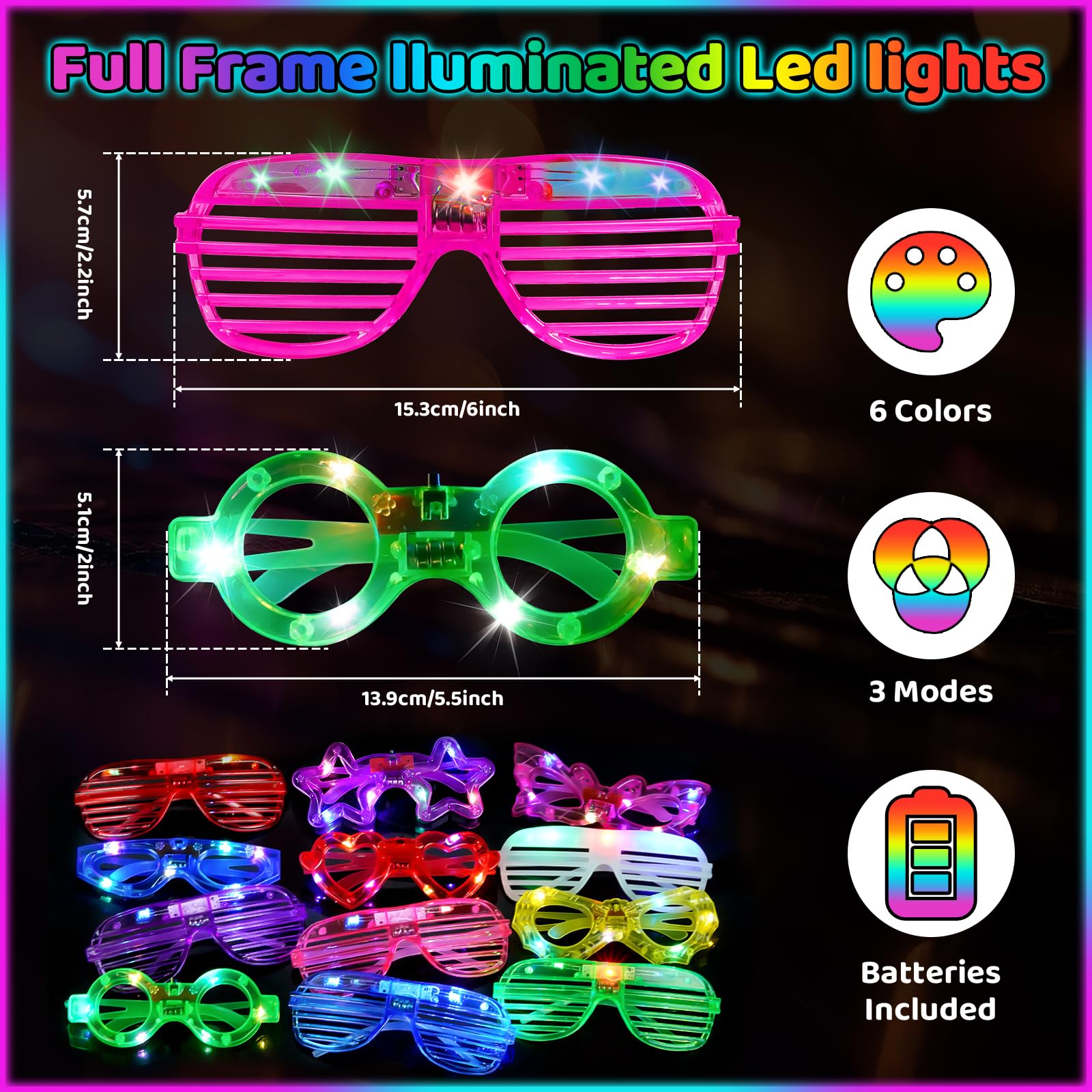 MeYuxg 12 Pezzi Occhiali Led Party, Luminosi per Feste, Fluo Party, Divertenti, Gadget Compleanno Adulti, Anni 80, Festa per Carnevale
