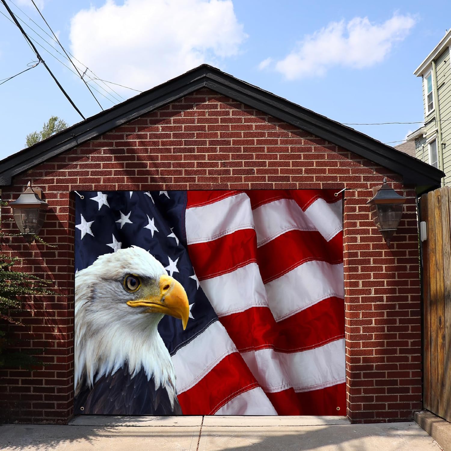 7x8ft American Flag And Bald Eagle Theme Garage Door Decorations 4th Of July Independence Day Garage Door Banner Cover Wallpaper Labor Day Memorial Day Patriotic Veterans Party Supplies