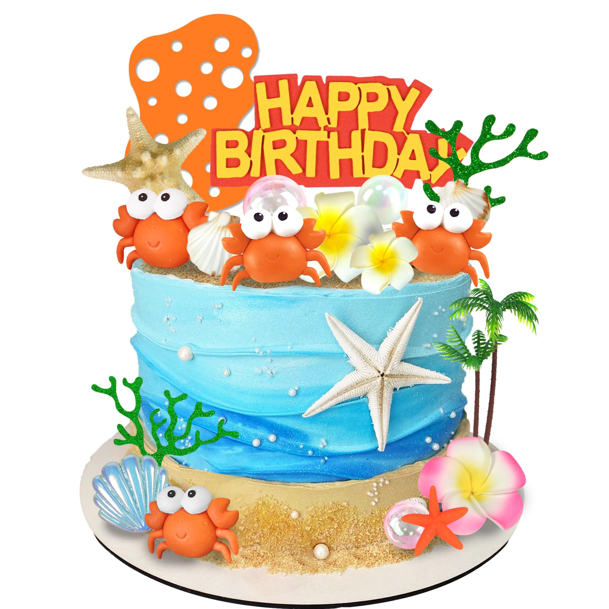 DRWATE Hawaii Cake Toppers Summer Cake Decorations Bubbles Crab Starfish Cake Toppers for Tropical Hawaiian Beach Luau Themed Party Supplies (Crab)