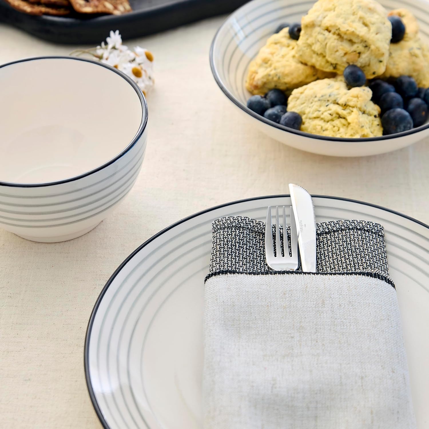 Earth & Clay Zeke 12-Piece Dinnerware Set Earthenware, Plates and Bowls Set, Dishwasher and Microwave Safe Dishes, Dish Set for 4, Grey - Image 6