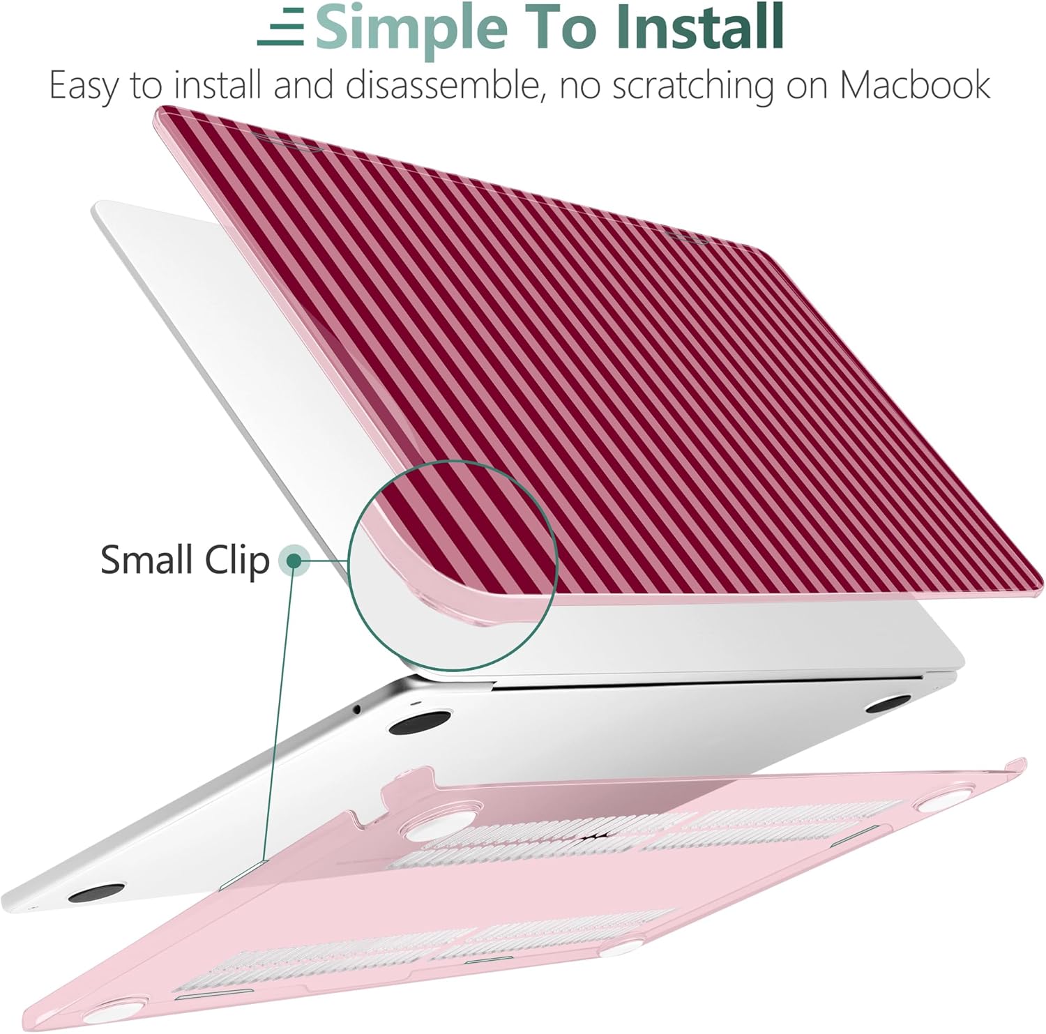 DONGKE for MacBook Air 13 Inch (13.6 Inch) Case, M5/M4/M3/M2 Chip 2026 2025 2024 2023 2022, Hard Plastic Printed Cover with Screen Protector & Keyboard Cover & Dust Plugs, Red & Pink Stripes