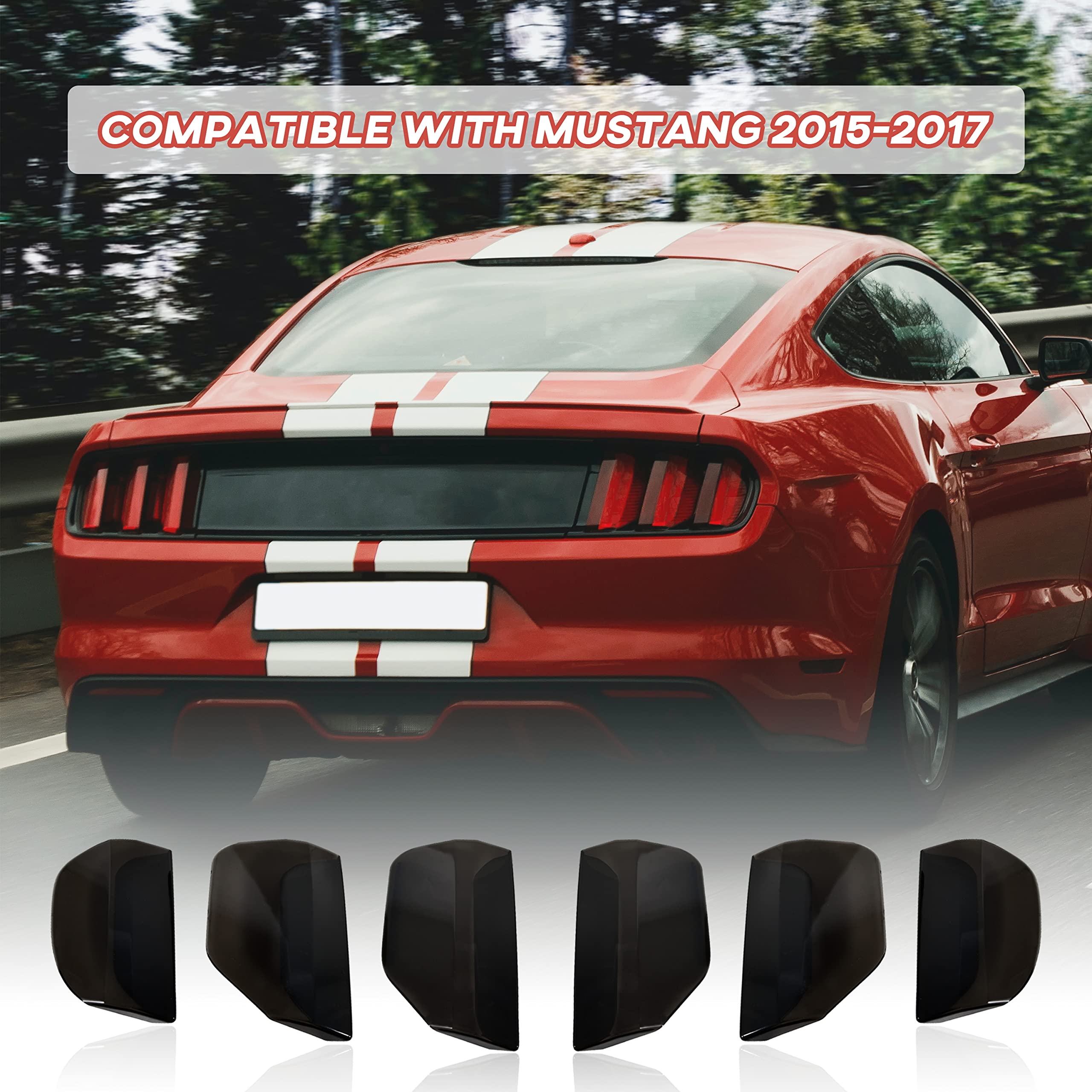 POKIAUTO Tail Light Cover for Ford Mustang 2015 2016 2017, Taillight Covers Trim Decoration for 2015 2016 2017 Ford Mustang Accessories, 6PCS, Smoke Black