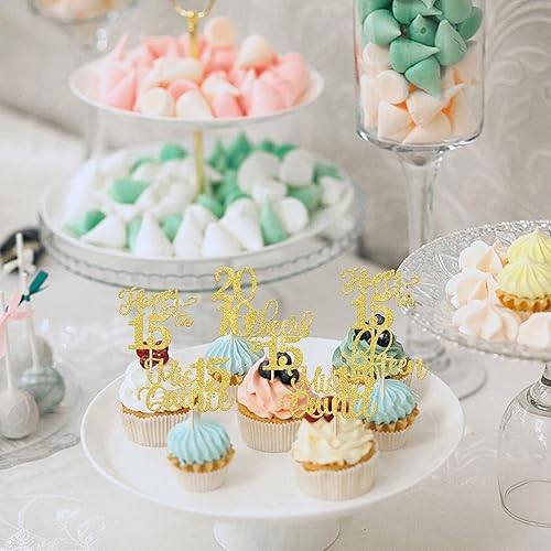 Miniatura 203 de Rsstarxi Paquete de 30 adornos para cupcakes de 15 cumpleaños con purpurina Mis Membrillo 15 desde 2010 Feliz 15º Cupcake Toppers Quince Cheers to