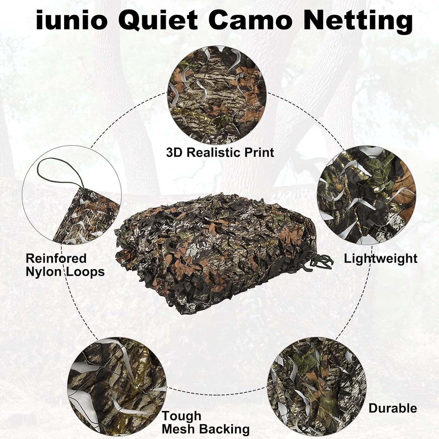 iunio Camo Netting, Camouflage Netting, Quiet Hunting Blinds, Military Shade Netting, Lightweight, Noise-Free, Great for Duck Hunting, Turkey Hunting, Photography, Decoration, Concealment, Covering