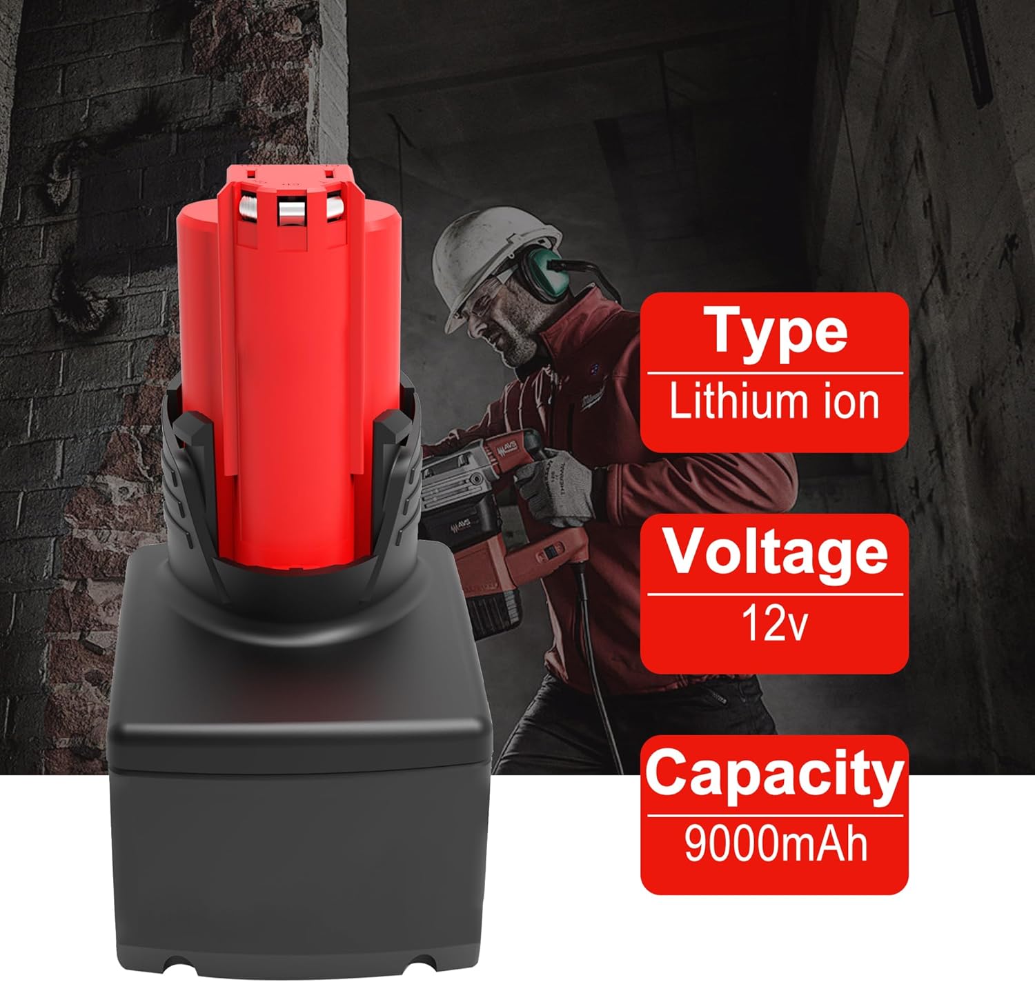 Replacement for Milwaukee M12 Battery 9.0Ah, Replace for Milwaukee 12V Battery 48-11-2440 48-11-2460 48-11-2411 48-11-2420, Compatible with 12 Volt Cordless Power Tools and Charger - Image 5