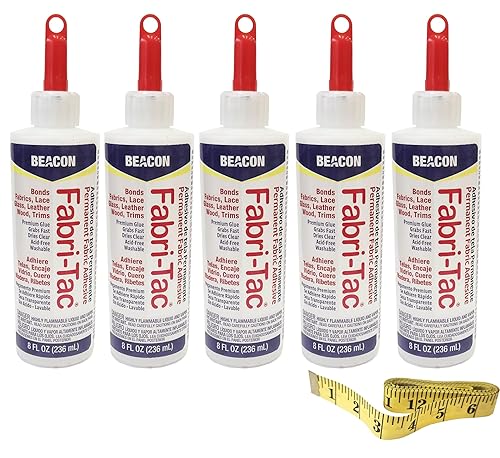 Beacon Fabri-Tac Adhesivo permanente, botella de 8 onzas, pegamento prémium para manualidades y tela (5) con una cinta métrica suave Vista Vinyl de