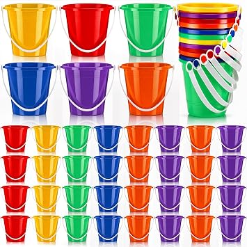 Didaey 24 Pcs Beach Bucket Sand Buckets Bulk for Kids 5 Inch Colorful Fun Plastic Pails and Sandcastle Mold for Toddler Summer Beach Birthday Party Favors Pool Play Castle Water 6 Colors