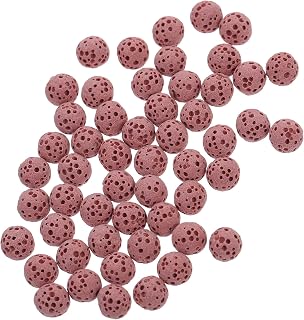 LOGOFUN 20pcs Natural Black Lava Stone Perfumes Diffuser Stones Loose Round Beads for DIY Jewelry Making Accessories - Red (6mm)