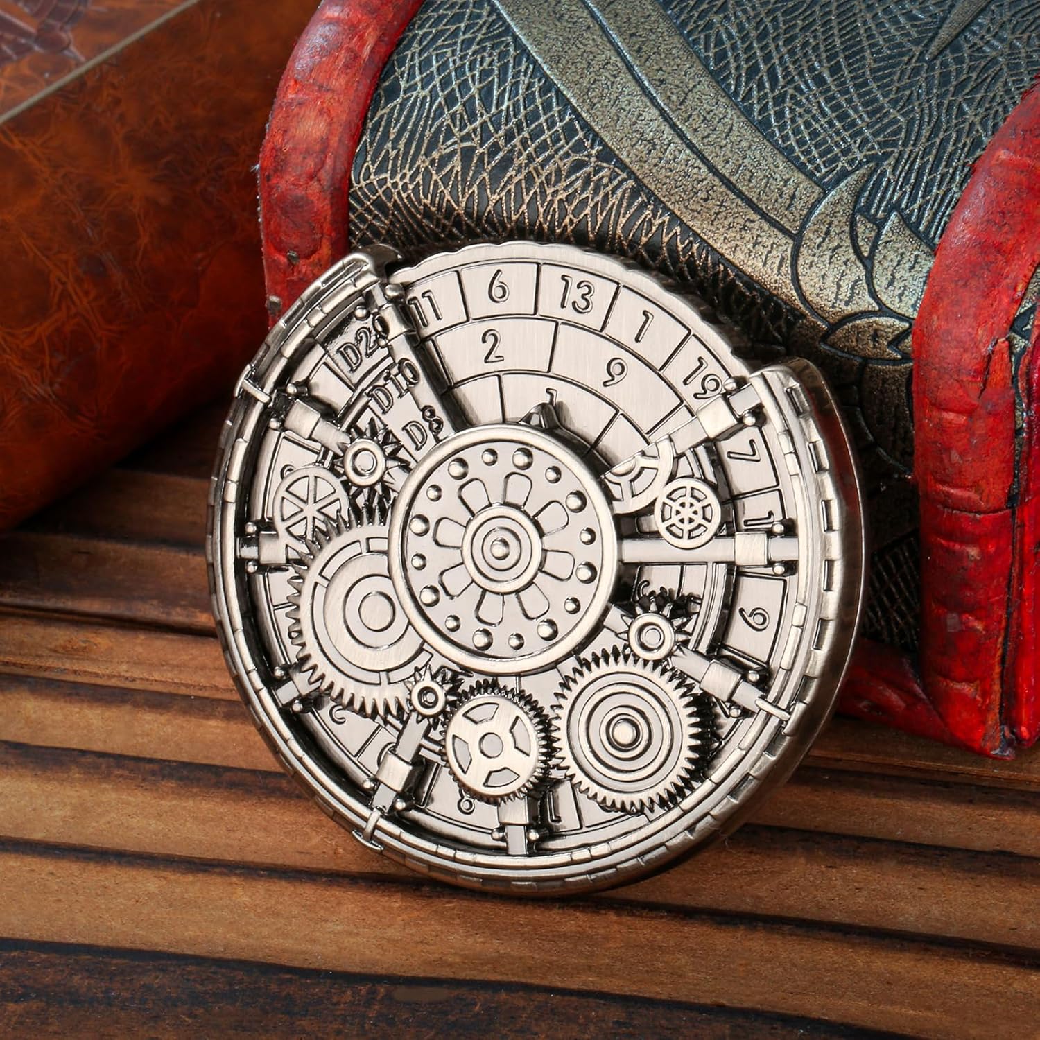 Spinner DND Dice Set, Metallic D&D Dice, Gear Roulette Dice Spinner for DND Dice Set, D&D Gifts with Gift Box, Father's Day, Role Playing Game Board Game Accessories, Silver