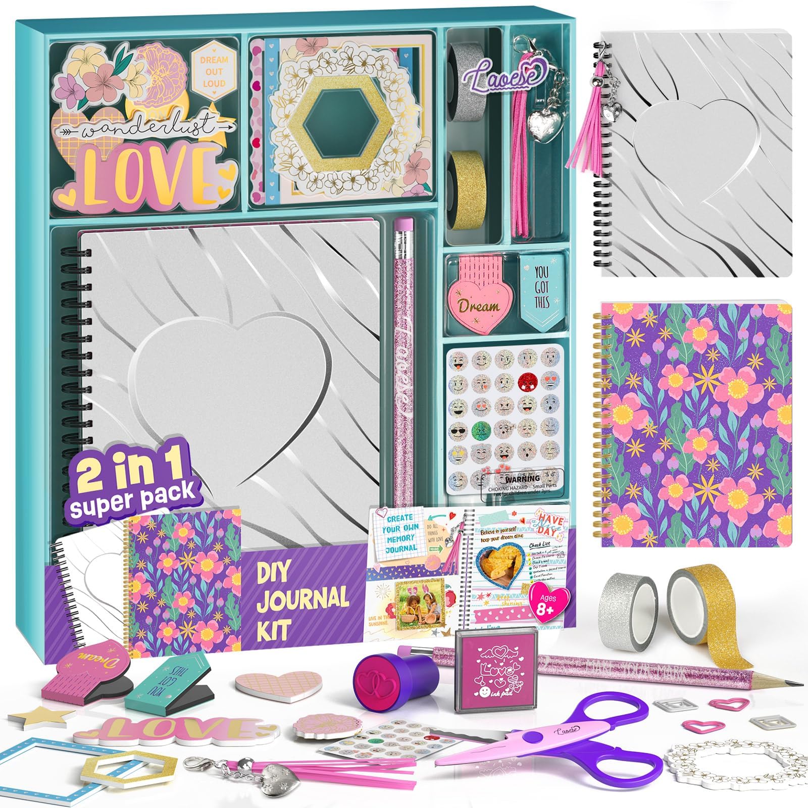 2-Pack DIY Journal Kit for Girls -Christmas Birthday Gifts for Girls 8 9 10 11 12 13 14 Years Old - Arts & Crafts for Teens Trendy Stuff - Scrapbook & Diary Supplies Toys Set