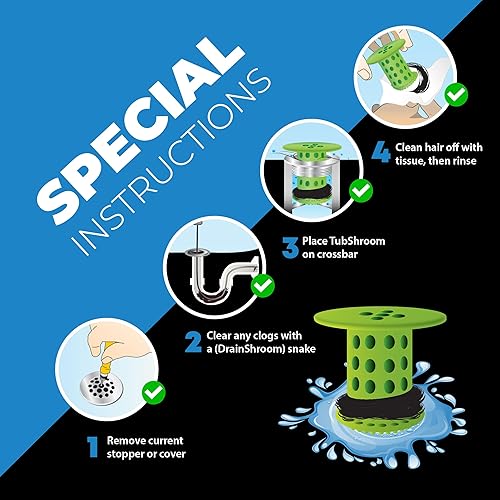 Miniatura 7 de TubShroom Colador Captador de Cabello para Desagüe de Bañera, Verde – Protector de Desagüe y Captador de Cabello para Desagües de Baño, Se Adapta a