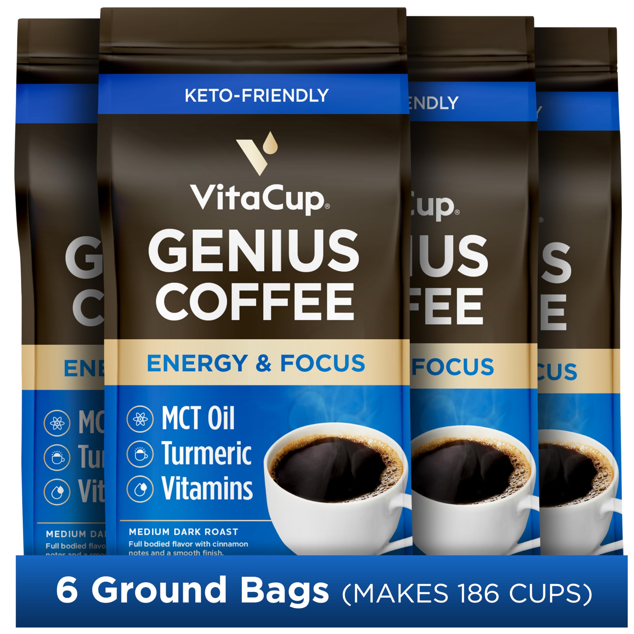 Amazon.com : VitaCup Genius Ground Keto Coffee w/Turmeric, MCT Oil