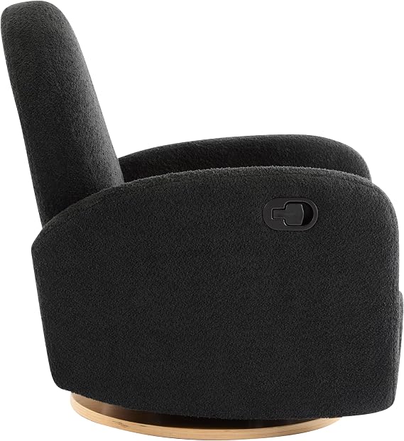 Christopher Knight Home Sidney Fabric Upholstered 360 Swivel Chair, Boucle Push-Back Recliner, Solid Wood Glider Recliner with Rotation, Living Room Lounge Sofa, Adjustable Comfy Reading Chair,Black