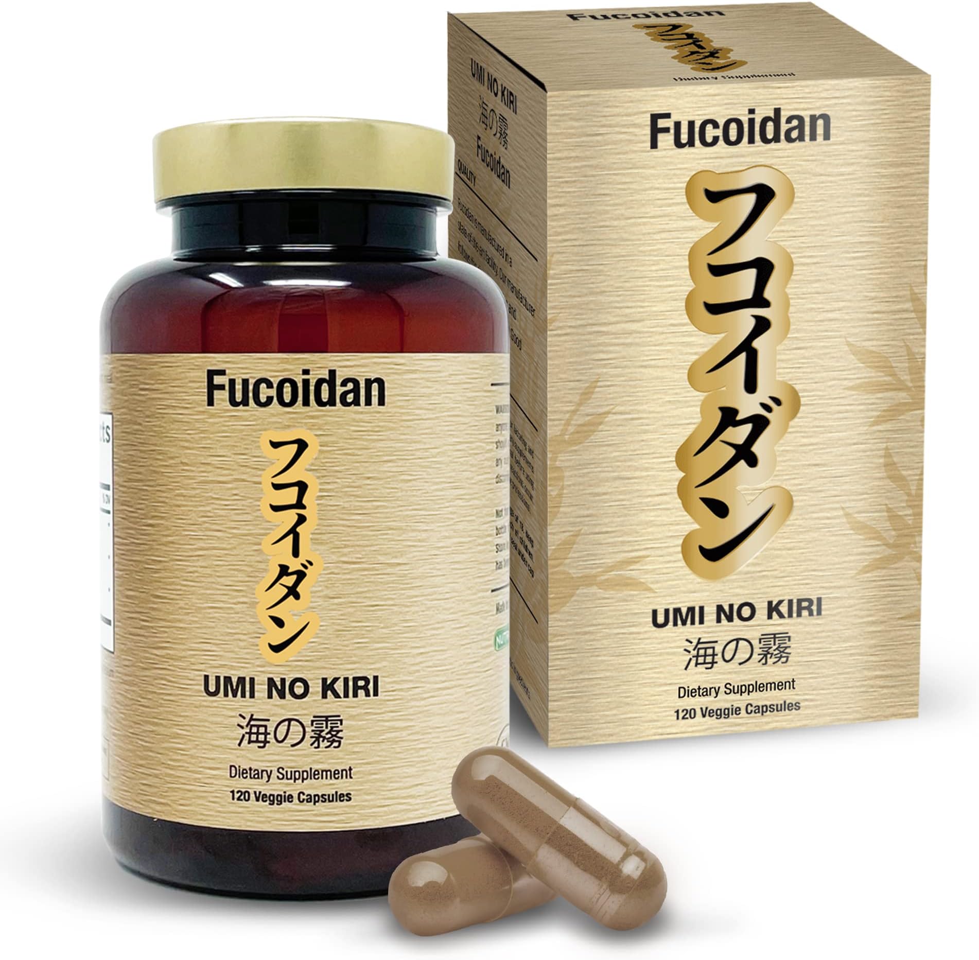 Fucoidan Umi No Kiri Dietary Supplement - Fucoidan Supplement Capsules Made with Japan Brown Seaweed Extract and Agaricus Extract - Organic Seaweed Supplement Capsules (120 Veggie Capsules)