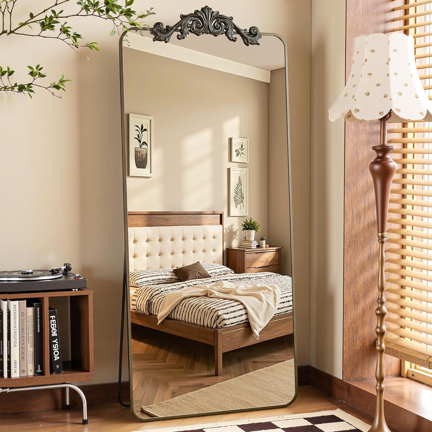 Full Length Mirror, 65"x24" Floor Mirror Freestanding with Carved Metal Frame, Full Body Mirrors for Living Room, Standing, Hanging, Leaning Mount, Bronze, Retro Style