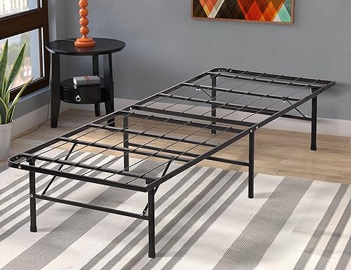 Marco de cama individual de 14 pulgadas de alto plegable fácil montaje marco de cama de metal individual con soporte de listones de acero y espacio