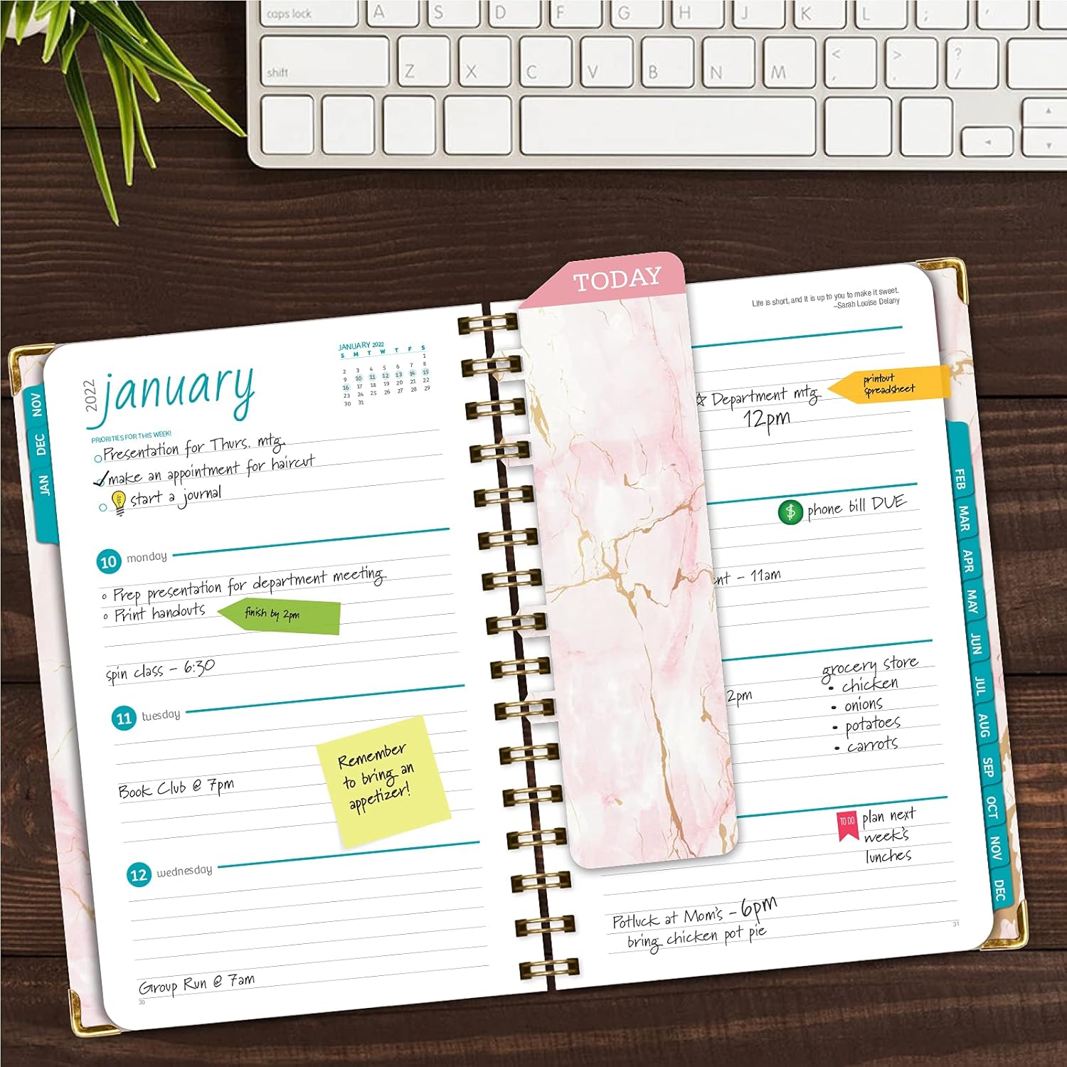 HARDCOVER 2022 Planner: (November 2021 Through December 2022) 5.5"x8" Daily Weekly Monthly Planner Yearly Agenda. Bookmark, Pocket Folder and Sticky Note Set (Pink Marble) : Office Products