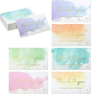 120 Pieces Watercolor Thank You for Supporting My Small Business Card Gold Foil Thank You Business Card Colorful Thanks Card Customer Appreciation Package Insert for Online Shop Retail Store, 6 Styles
