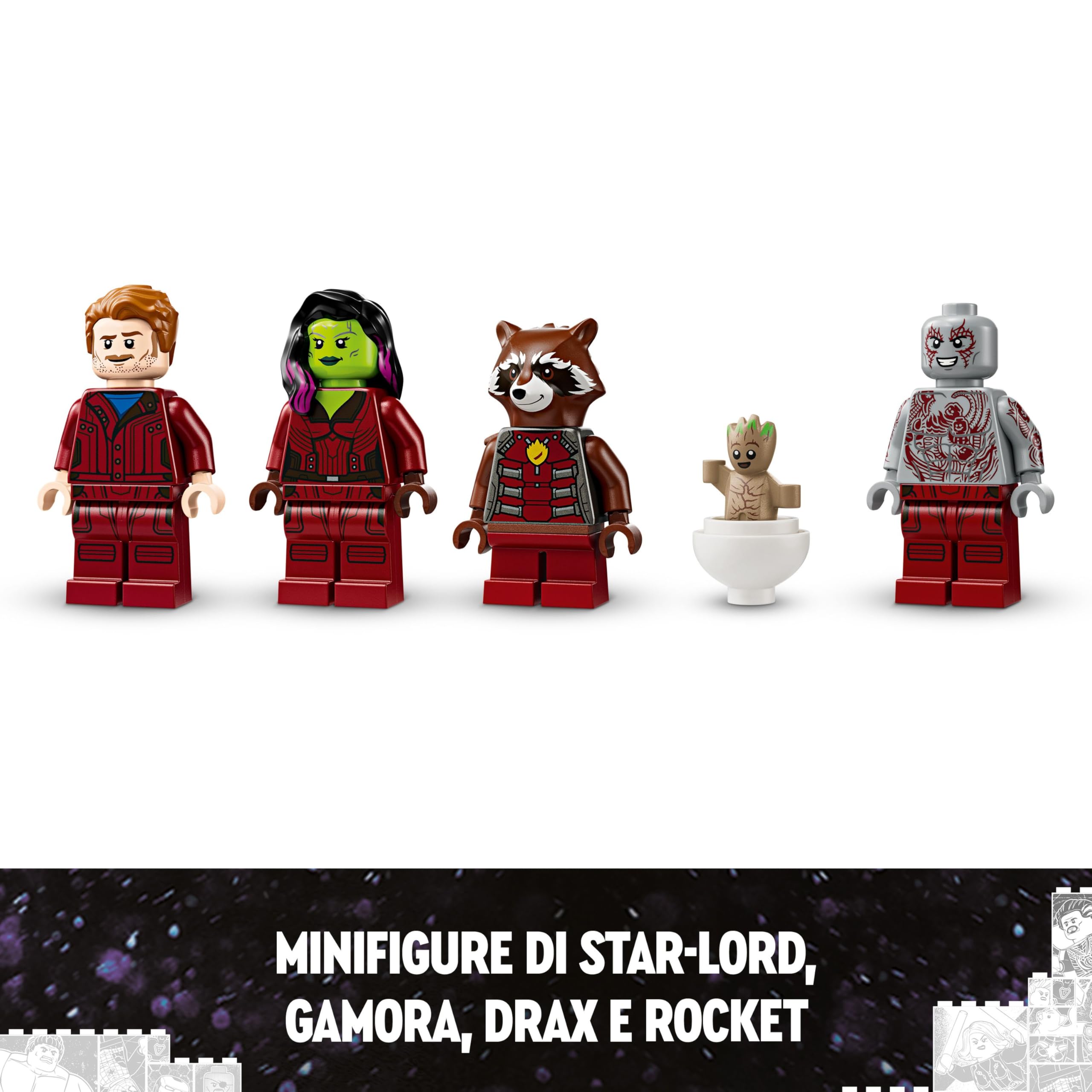 LEGO | Marvel Guardiani della Galassia: Milano, Modellino di Astronave Giocattolo da Costruire con 4 Supereroi tra cui Star-Lord e Baby Groot, Regalo per Bambini da 12 Anni, Gioco da Collezione 76286