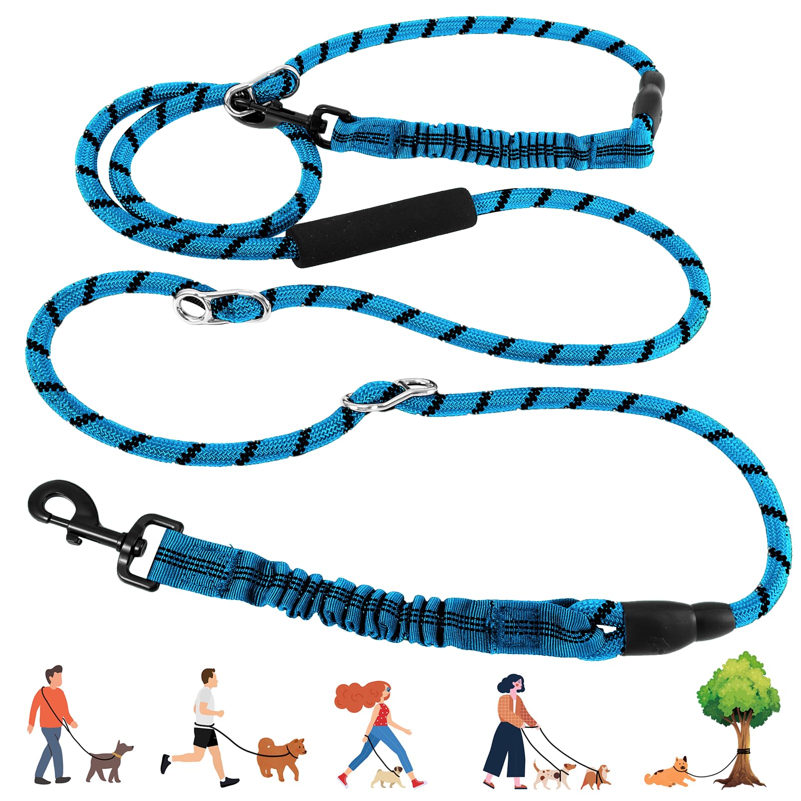 Heavy Duty Hands Free Dog Leash, 10FT Adjustable Handsfree Dog Training Leash with Shock Absorbing Bungee, No Pull Tangle Free Reflective Body Waist Leash for Dog Walking Running (Blue)